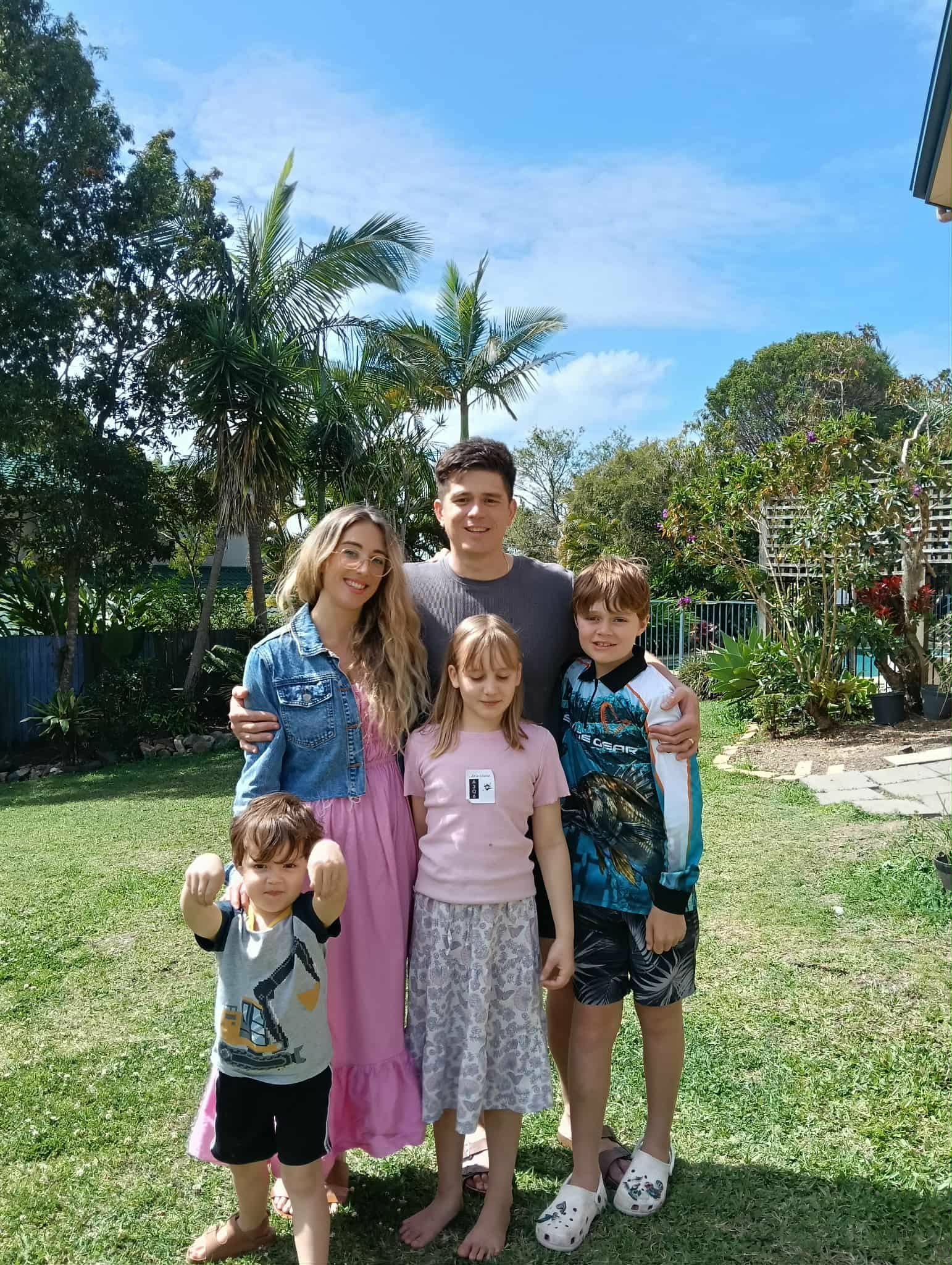 Matthew and family – owner-operated Way Maker Rubbish Solutions, Sunshine Coast Queensland backyard
