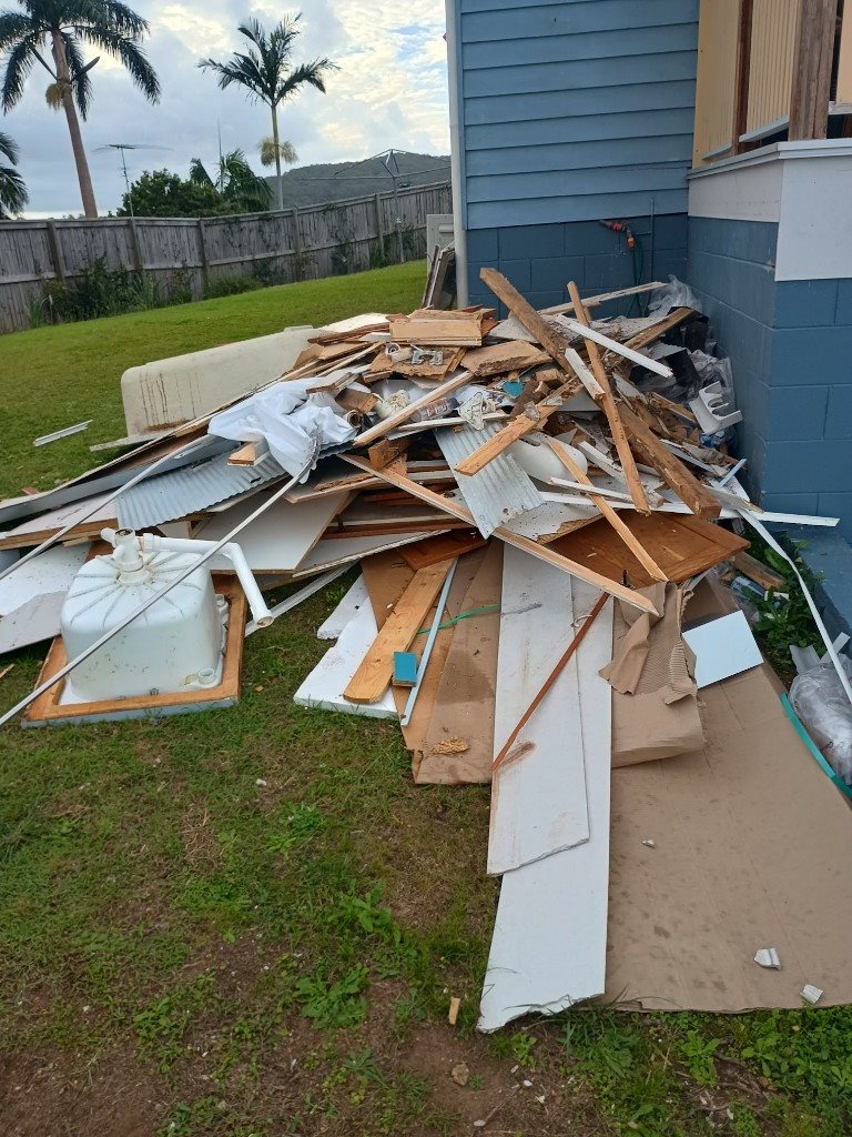 Household rubbish piled before removal