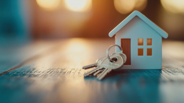 Model house with keys — real estate, lease, and property clean-outs