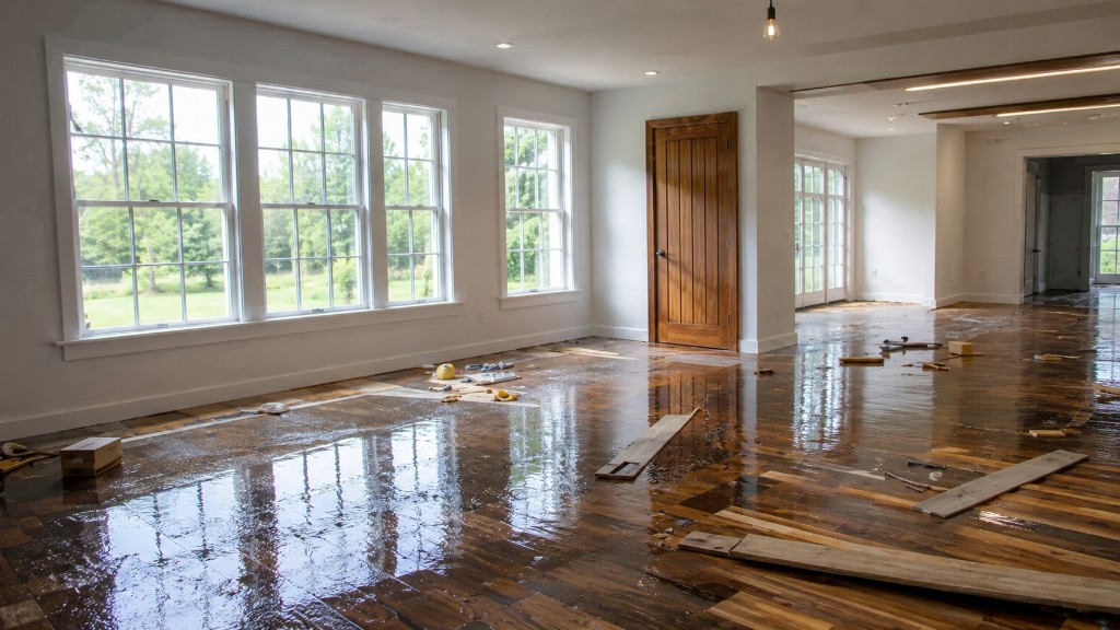 Interior room during restoration — carpet and underlay removal with hardwood floors exposed